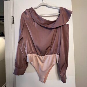 Silky Purple One-Sided Off-the-Shoulder Bodysuit